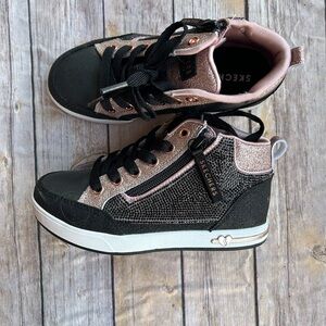 Skechers Black and Pink Glitter High-Top Sneakers for Kids